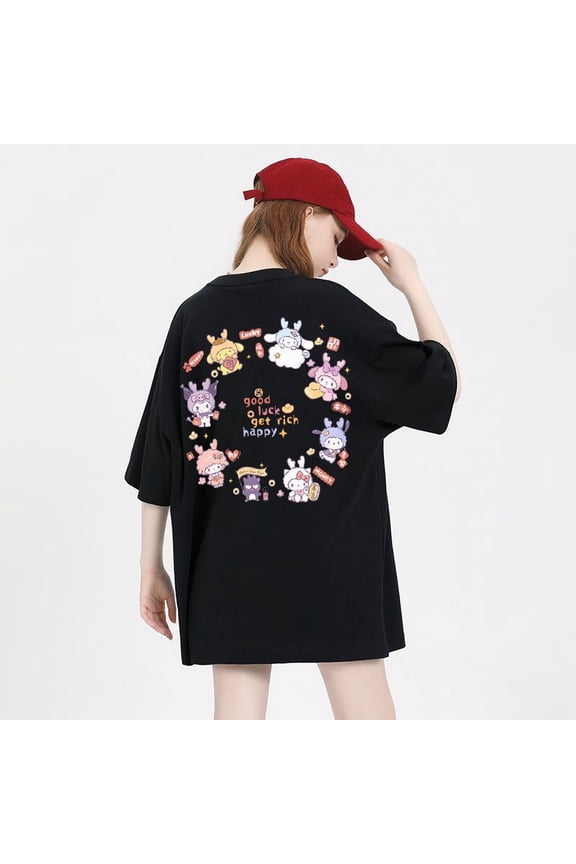 Kuromi Tee Shirt Summer Ladies Clothes Cotton Short Sleeve T-Shirts Cartoon Tshirts Casual Fashion Cute Tops