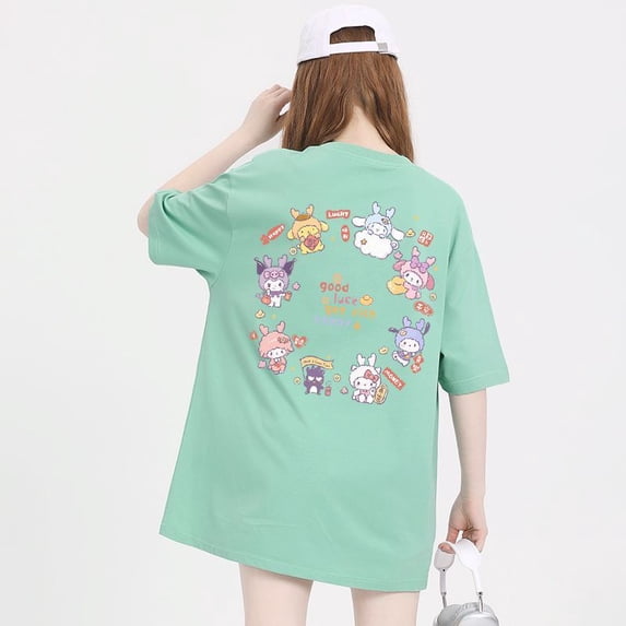 Kuromi Tee Shirt Summer Ladies Clothes Cotton Short Sleeve T-Shirts Cartoon Tshirts Casual Fashion Cute Tops