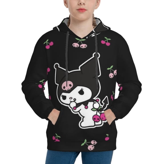 Kuromi Teens Sweatshirt Winter Warm Jackets Unisex Youth Hoodies Hooded Pullover Hoodie Coat Small