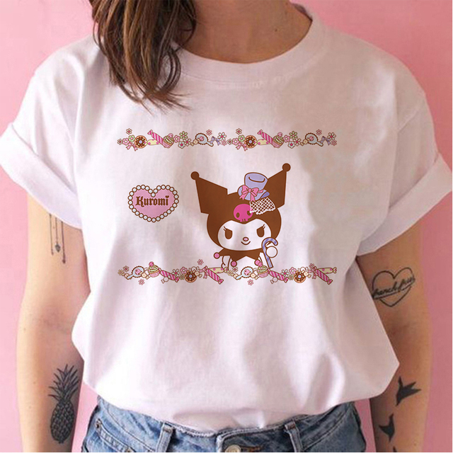Kuromi Top Tee Funny Cartoon T Shirt Sanrio Kuromi Women Manga Tshirt Y2k Graphic Tshirt