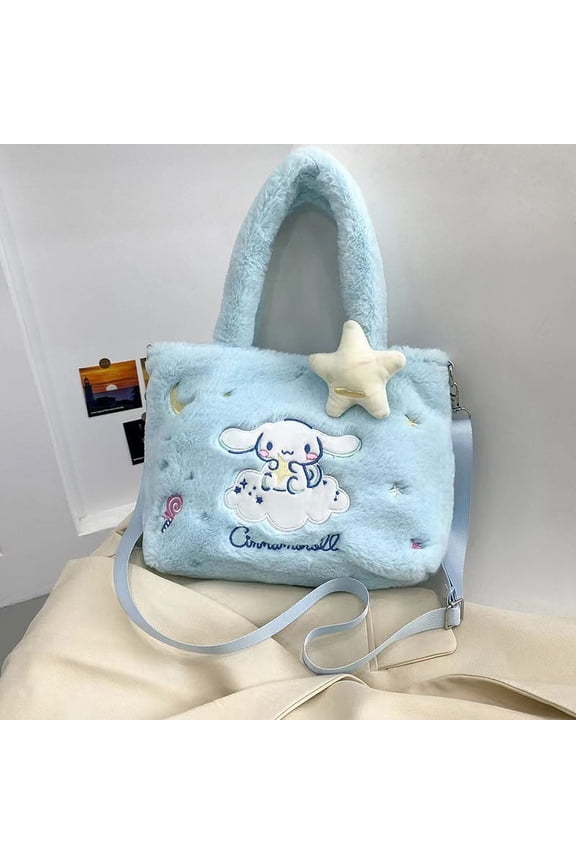 Kuromi Tote Bag for Girls Women, Cartoon Plush Handbag, Lightweight puffy Shoulder Bags Purse