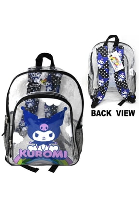 16" Kuromi Transparent Backpack with Front pocket, Black & Clear