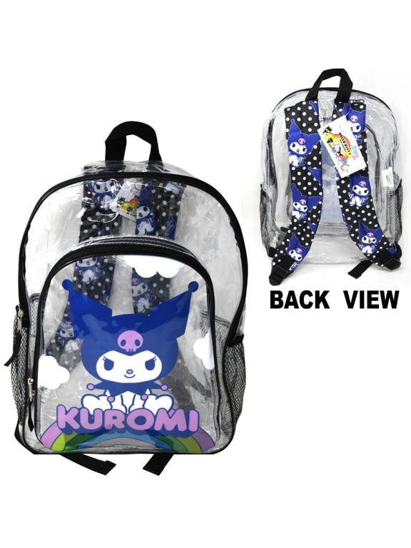 16" Kuromi Transparent Backpack with Front pocket, Black & Clear