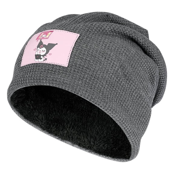 Kuromi Unisex Beanies Hats Thick Thermal Winter Beanies Casual Plush Pullover Cap Stretch for Men Women