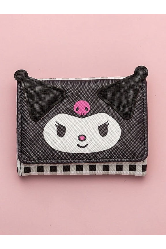 Kuromi Wallet Cute Character Vegan Leather Slim Thin Bifold Lightweight Small Holder Coin Credit Cards Bill Organizer for Girls Women