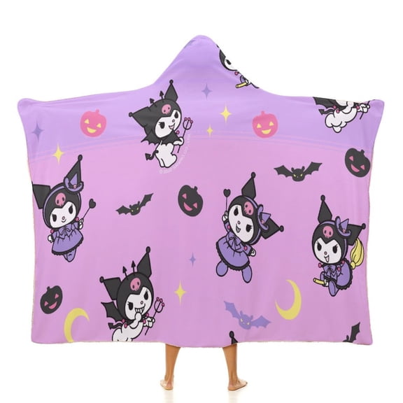 Kuromi Wearable Blanket Fleece Hooded Robe Cloak Throw Quilt Poncho Microfiber Sherpa Plush Warm Wrap Multiple-Size 60"x80"