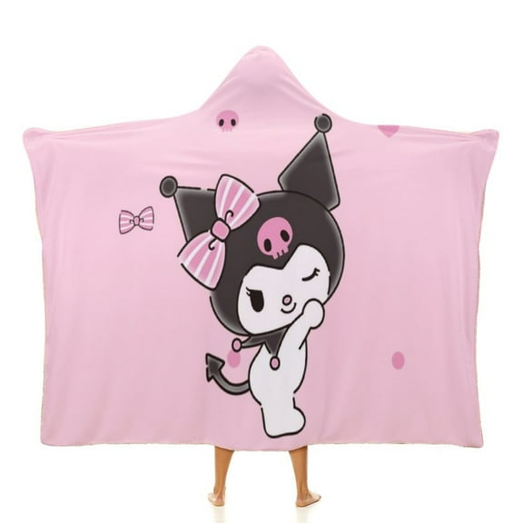 Kuromi Wearable Blankets Hooded Soft Hoodie Blanket Winter Warm Throw Blankets Cape 40"x50"