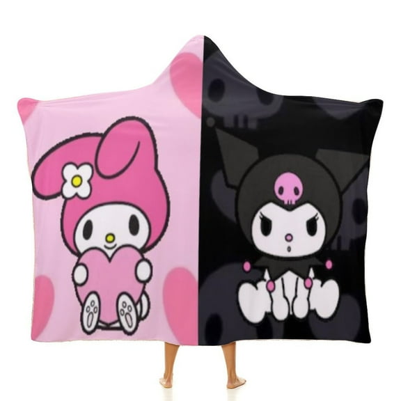 Kuromi Wearable Blankets Hooded Soft Hoodie Blanket Winter Warm Throw Blankets Cape 40"x50"