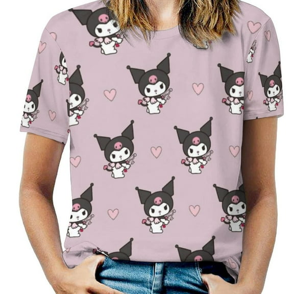 Kuromi Women's Casual T-shirts Crew Neck Short Sleeve Tee Shirts Trendy Tops for Outdoor Summer S
