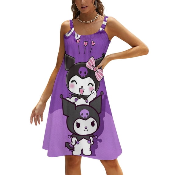 Kuromi Womens Dress Loose Sleeveless Beach Sling Skirt Soft Summer Swimwear Cover Up M