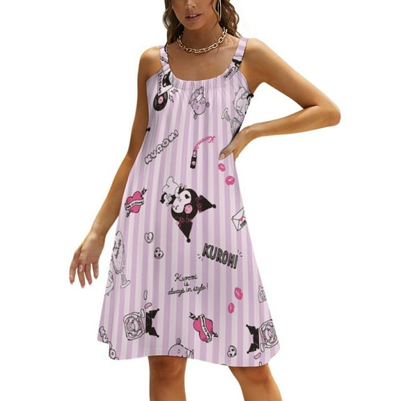 Kuromi Womens Dress Loose Sleeveless Beach Sling Skirt Soft Summer Swimwear Cover Up S