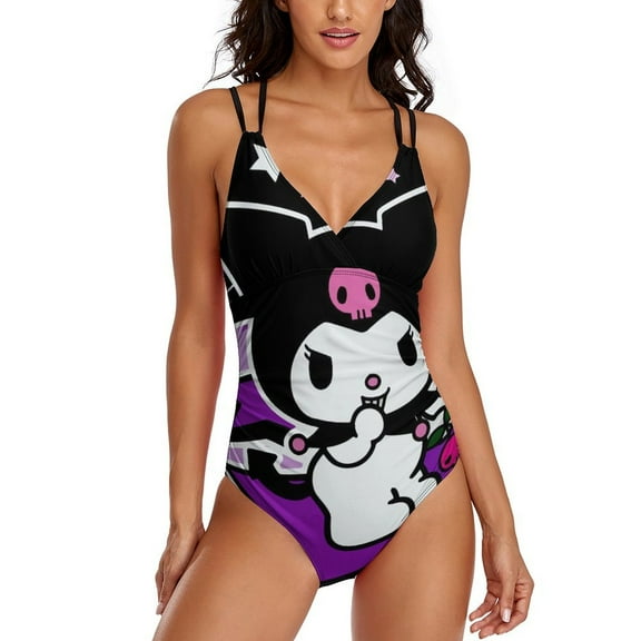Kuromi Womens One-Pieces Swimsuit Sexy CirssCross Swimwear Printing Bathing Suits 2XL