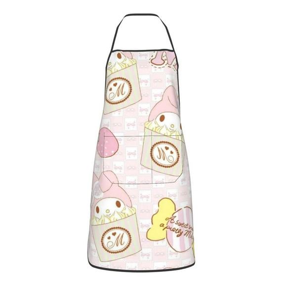 Kuromi and My Melody Adjustable Bib Aprons, Waterdrop Resistant Apron with 2 Pockets for Kitchen Cooking Restaurant BBQ Painting Crafting