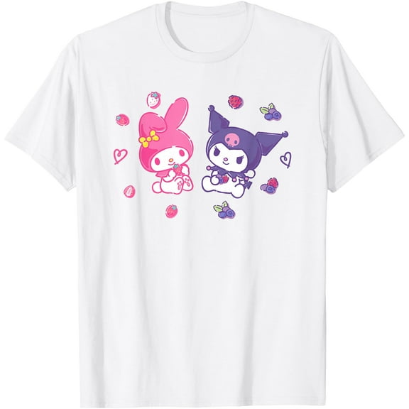 Kuromi and My Melody Berries DTG Print Unisex T-Shirt,White Color,Size 3T