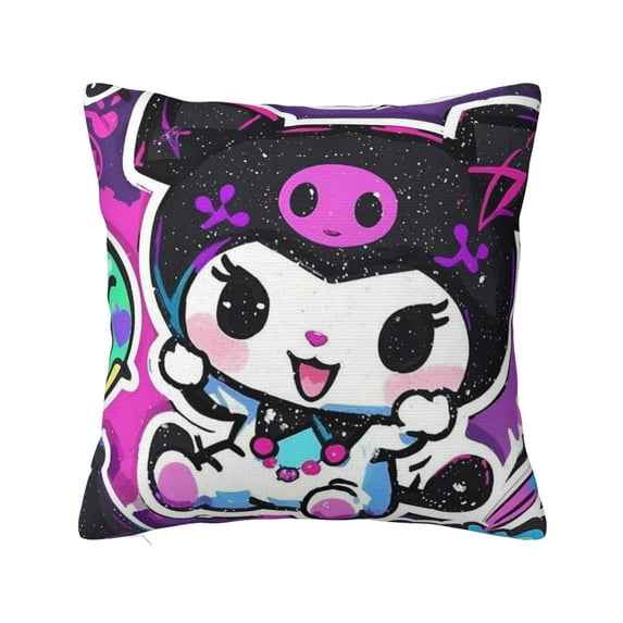Kuromi and My Melody Throw Pillow Cover Decoration Pillow Case Cushion for Home Sofa Couch 18"x18"