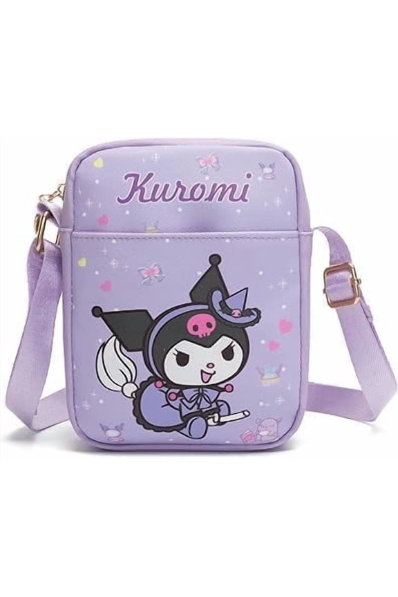Kuromi cute cartoon theme mini crossbody bag, soft PU leather crossbody shoulder bag, cartoon adjustable length handbag
