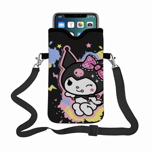 Kuromi phone bag phone satchel(18.3*10cm), featuring an adjustable strap small backpack that fits most phone models.