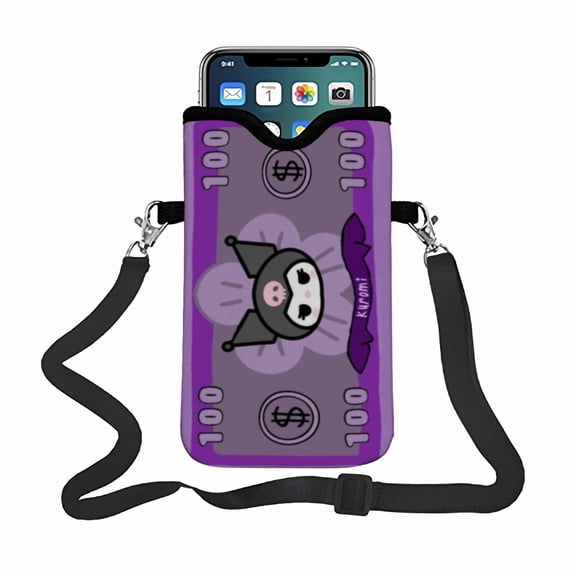Kuromi phone bag phone satchel(18.3*10cm), featuring an adjustable strap small pouch ideal for carrying most smartphones.