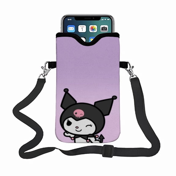 Kuromi phone bag phone satchel(18.3*10cm), featuring an adjustable strap small pouch ideal for carrying most smartphones.