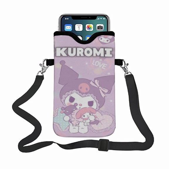 Kuromi phone bag phone satchel(18.3*10cm), with an adjustable strap small pouch that accommodates all major smartphone brands.