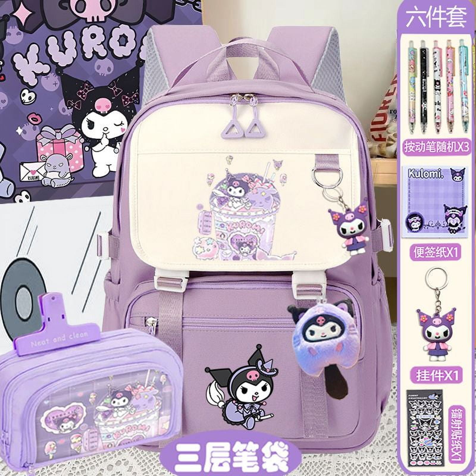 Kuromi Backpack Plush Kuromi Bookbag With USB Charger Port Student