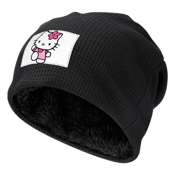 KuromiHello Kitty Unisex Beanies Hats Thick Thermal Winter Beanies Casual Plush Pullover Cap Stretch for Men Women