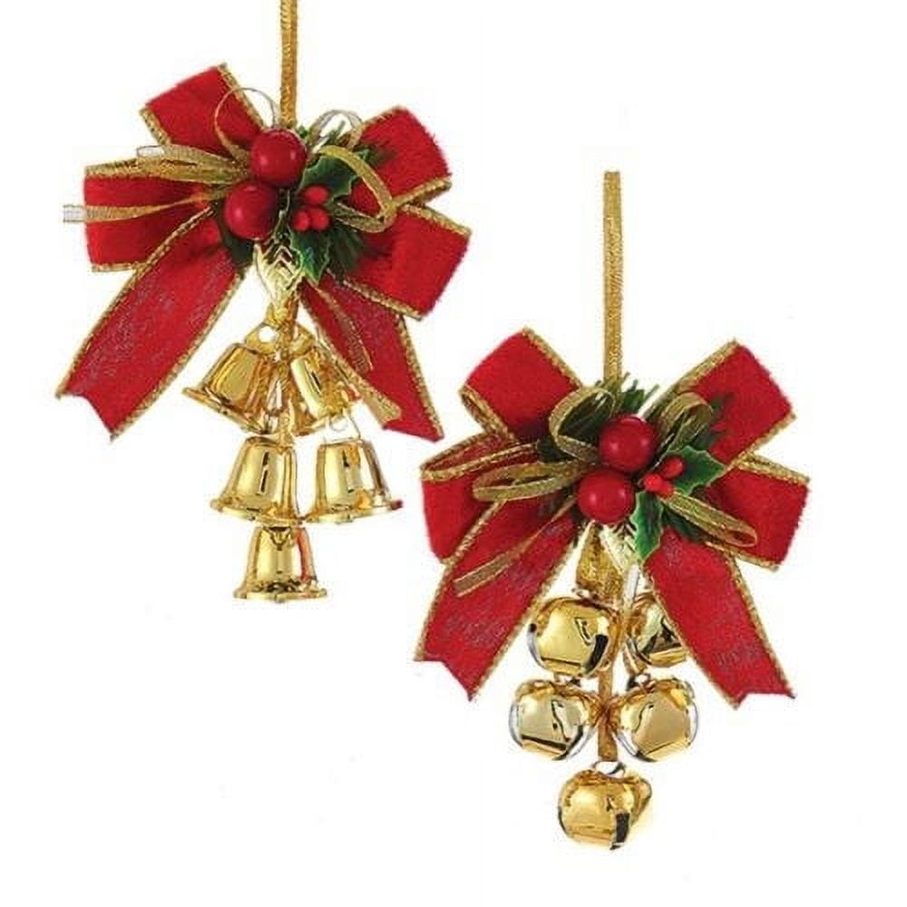 Festive Red and Gold Bow with Bells Christmas Ornaments Set