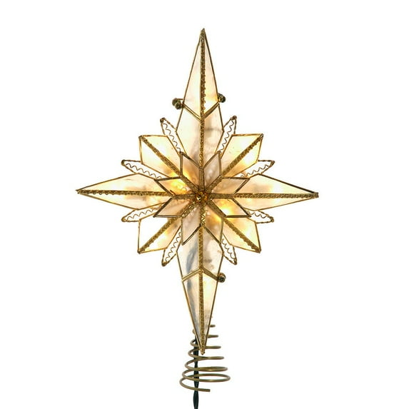 Kurt Adler 10.5-Inch 10-Light LED Capiz Bethlehem Star Tree Topper