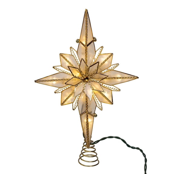 Kurt Adler 10.5-Inch 10-Light LED Capiz Bethlehem Star Tree Topper