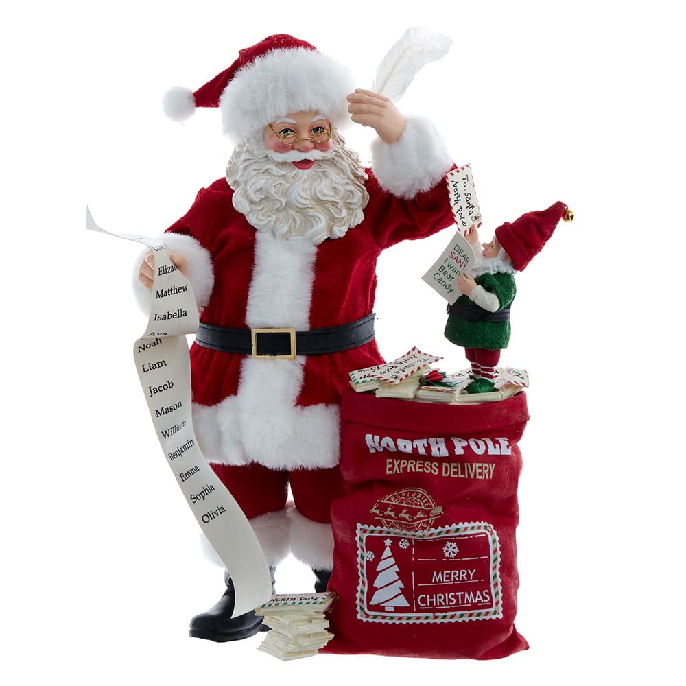 Kurt Adler 10.5-Inch Fabrich? Black Santa in Pajamas and Robe Kurt Adler 10.5-Inch Fabriché Santa and Elf Christmas Decoration