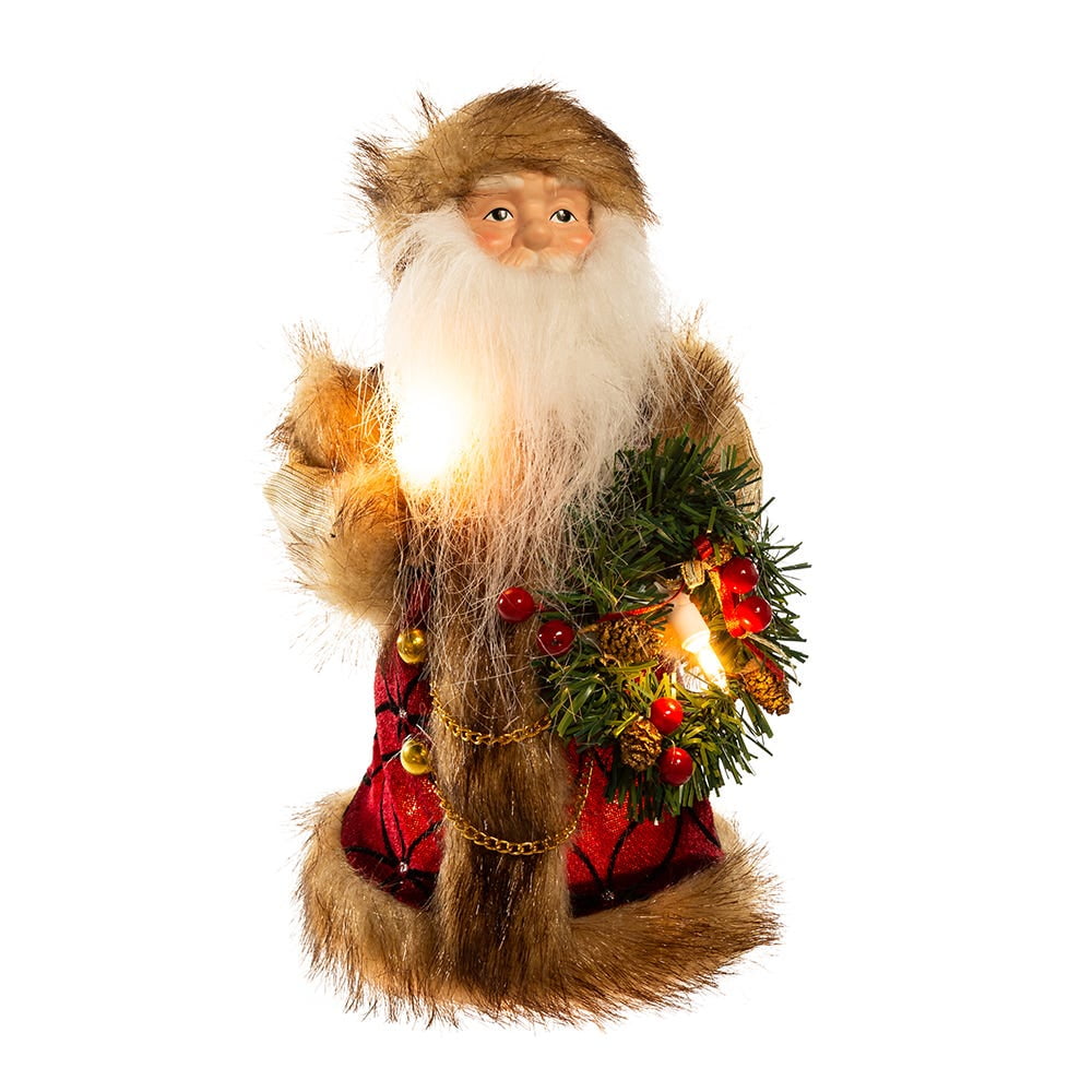 Burgundy and Brown Santa Claus 10-Inch Lighted Tree Topper