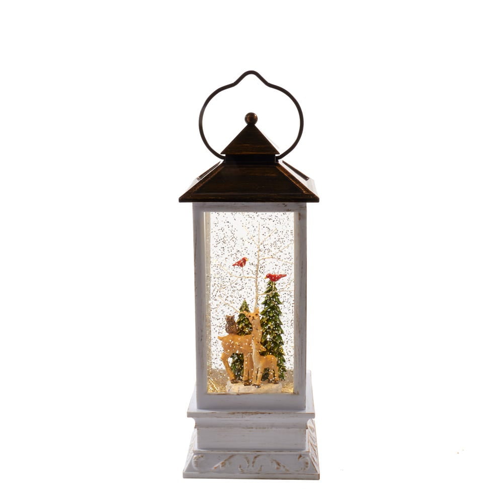 10-Inch White and Brown LED Deer and Tree Musical Lantern