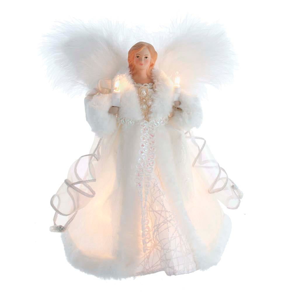 10-Inch White Angel Christmas Tree Topper with Lights