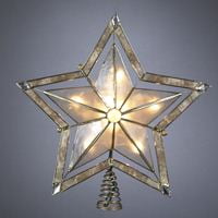 Kurt S. Adler 10 Light  5 Point Large Star with Smoke Capiz Treetop, 10 in, White