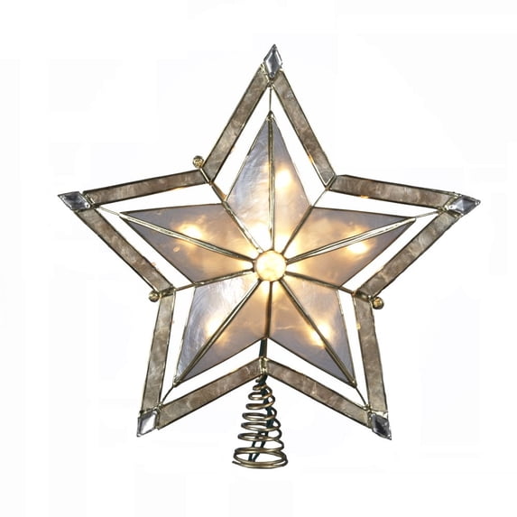 Kurt S. Adler 10 Light 5 Point Large Star with Smoke Capiz Treetop, 10 in, White