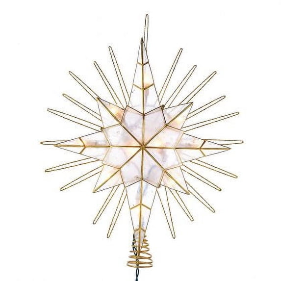 Kurt Adler 10-Light 14-Inch Gold Glitter Capiz Bethlehem Star Treetop