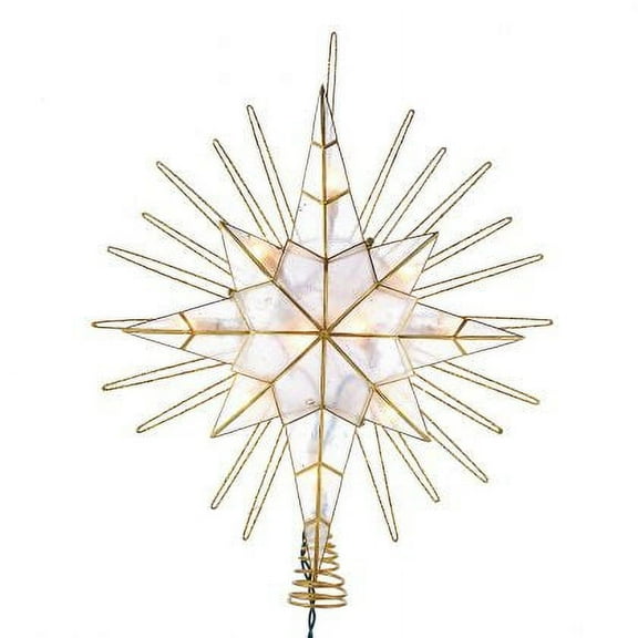 Kurt Adler 10-Light 14-Inch Gold Glitter Capiz Bethlehem Star Treetop