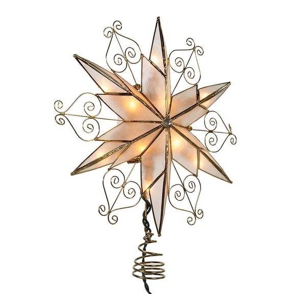 Kurt S. Adler 10-Light 6-Point Capiz Star Treetop with Scroll Design, 9 in, Gold