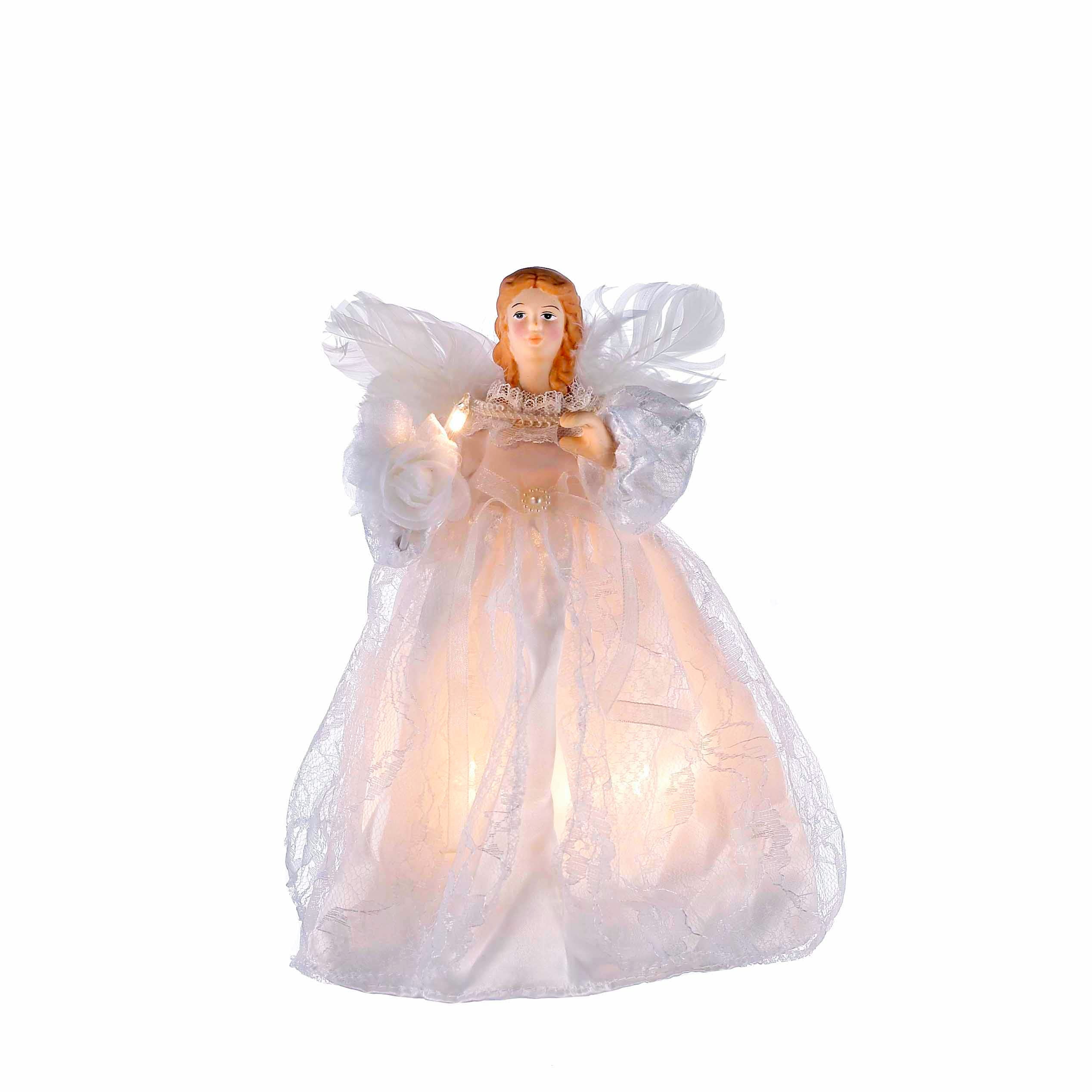 White Lace Lighted Angel Christmas Tree Topper