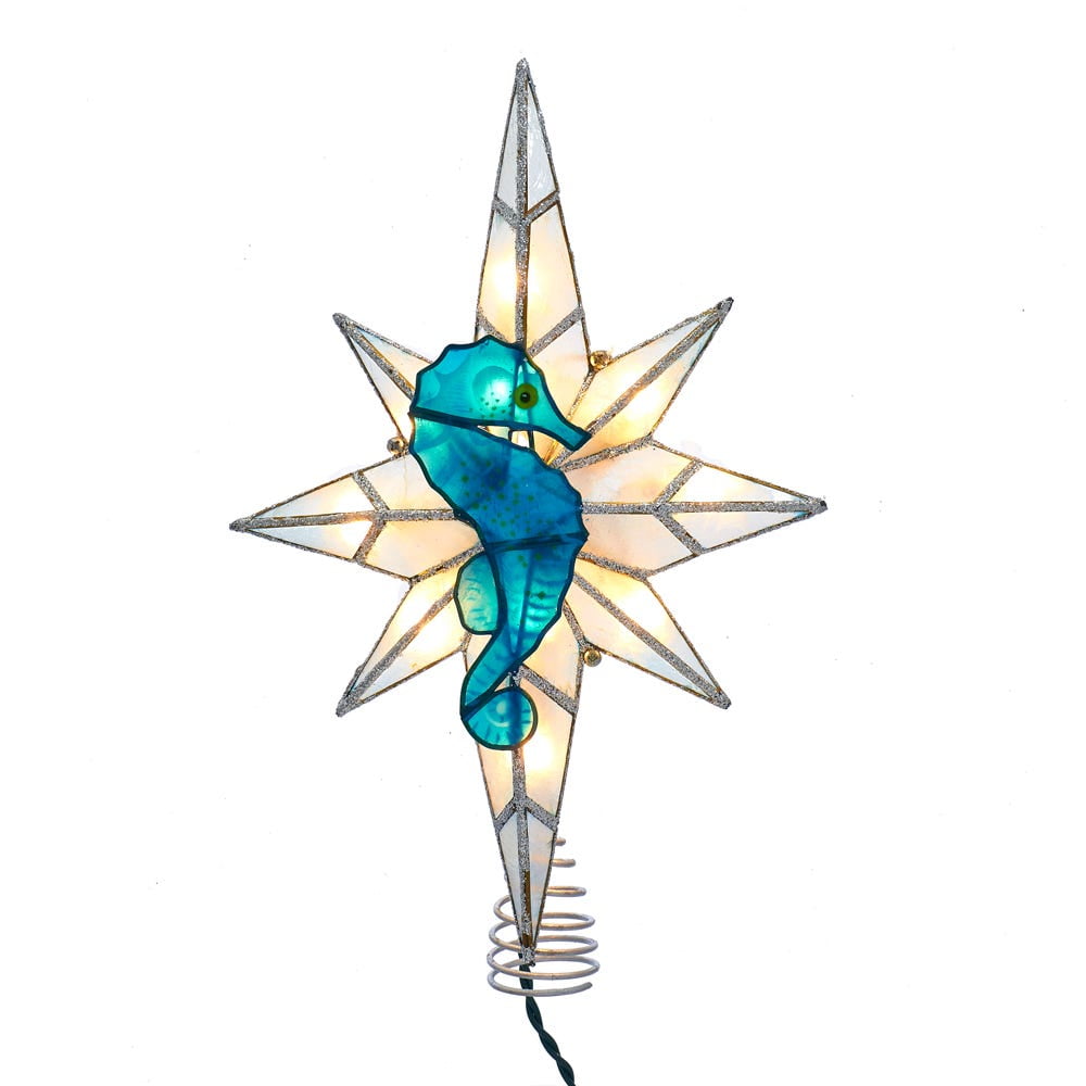 Blue and White Metal Seahorse Bethlehem Star Tree Topper