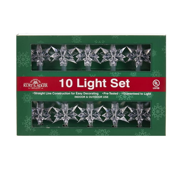 Kurt Adler 10-Light Diamond Star Light Set, Green/Clear