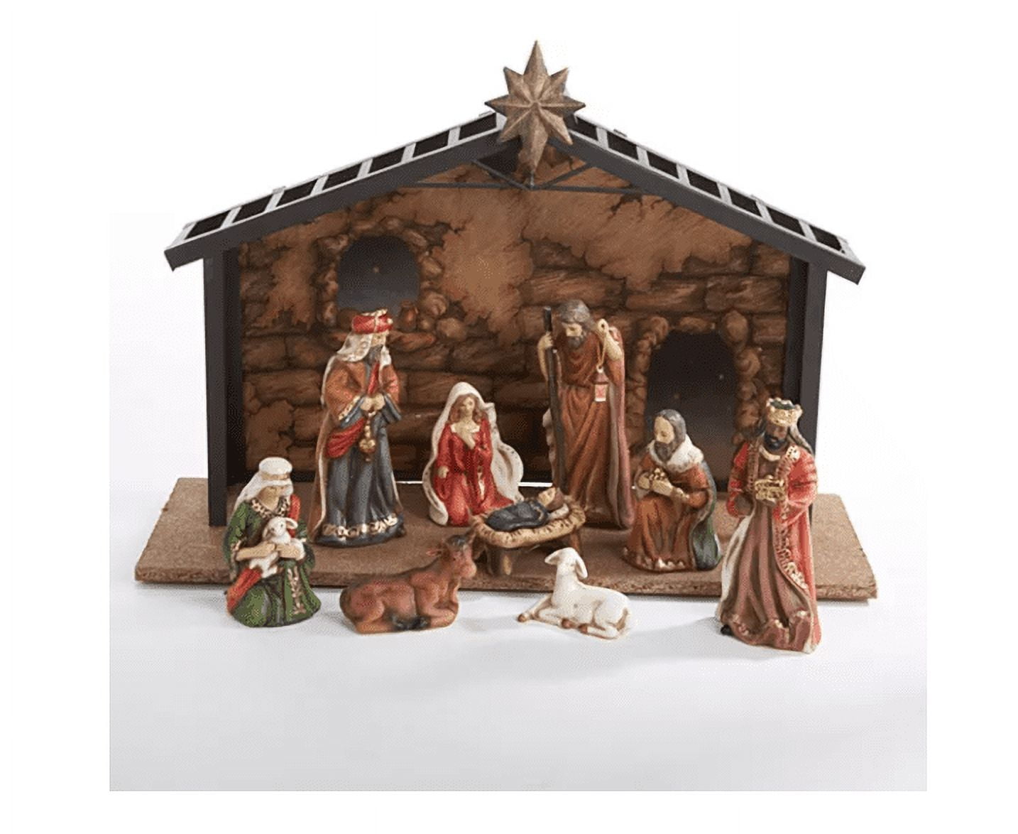 Kurt Adler 10-Piece Porcelain Christmas Nativity Set with Metal Crèche
