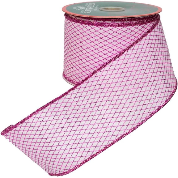 Kurt Adler 10YD Hot Pink Glittered Criss-Cross Patterned Double Wire Ribbon