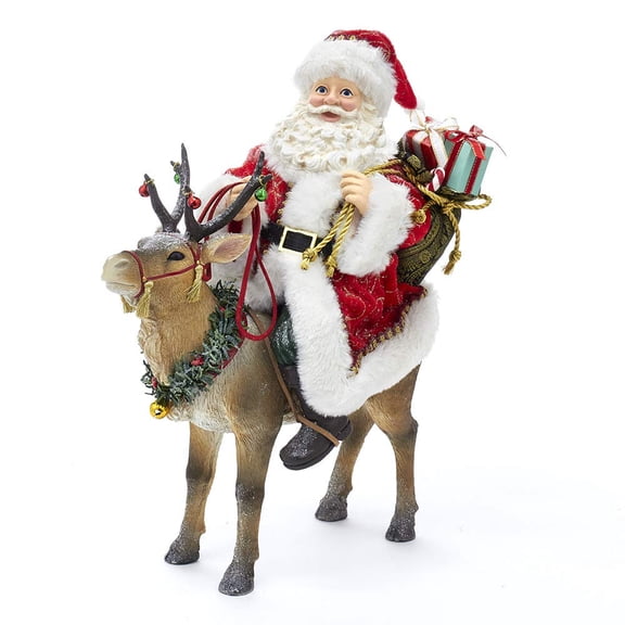 Kurt Adler 11.5-Inch Fabrich Santa on Reindeer