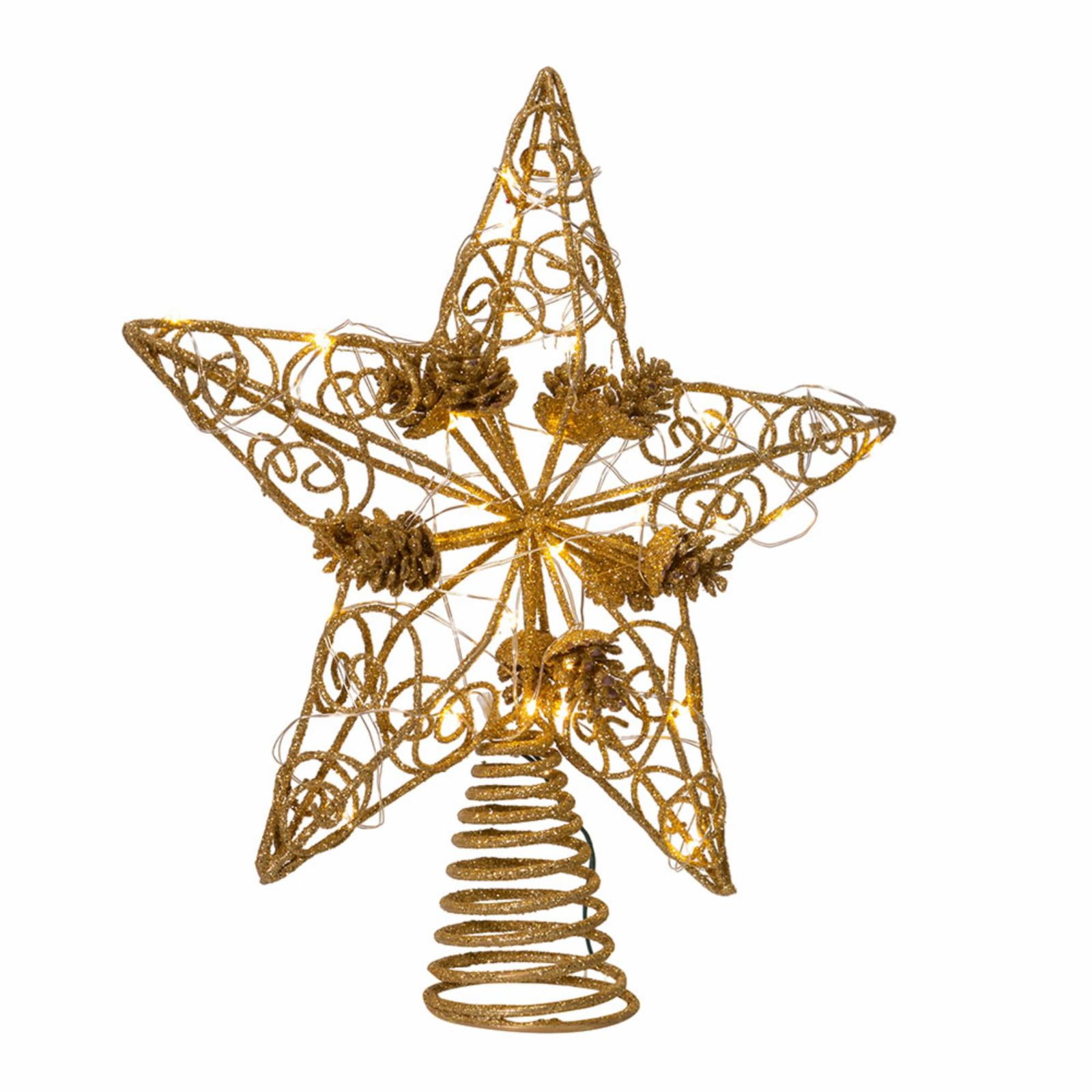Gold Metal 11.75-Inch LED Star Christmas Tree Topper