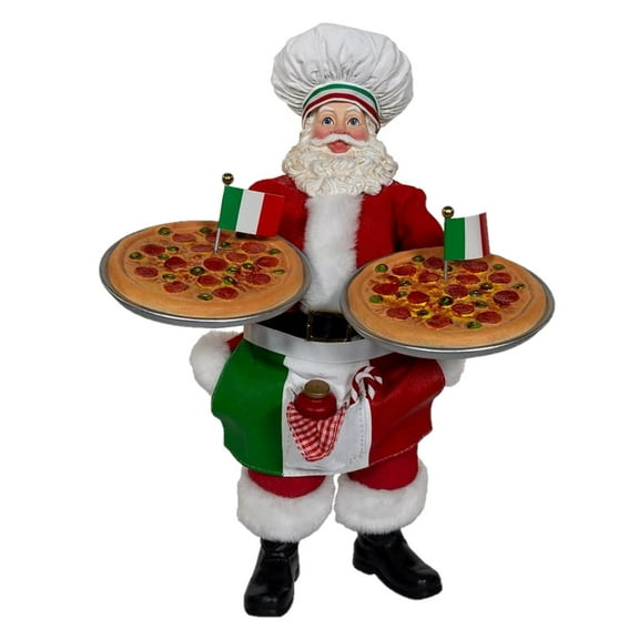 Kurt Adler 11-Inch Fabrich Chef Santa Holding Two Trays of Pizza