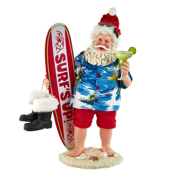 Kurt Adler 11-Inch Fabrich Santa with Surfboard and Drink