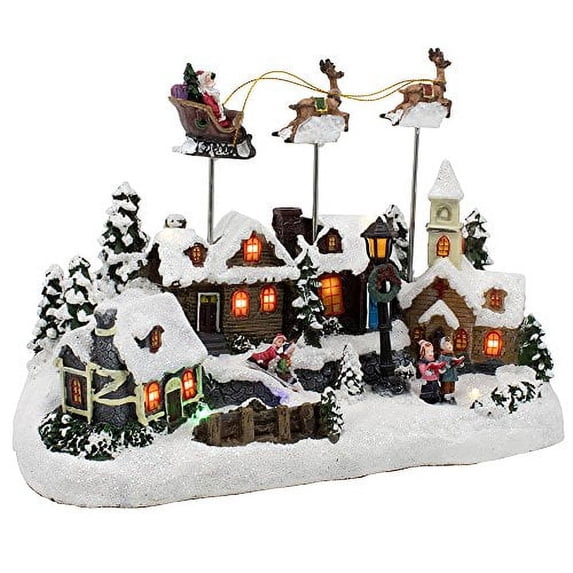 Kurt Adler 12-Inch Battery Operated Musical LED Village with Santa and Deer