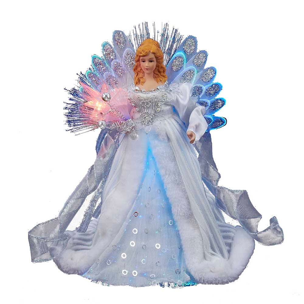 12-Inch White and Silver LED Fiber Optic Angel Tree Topper