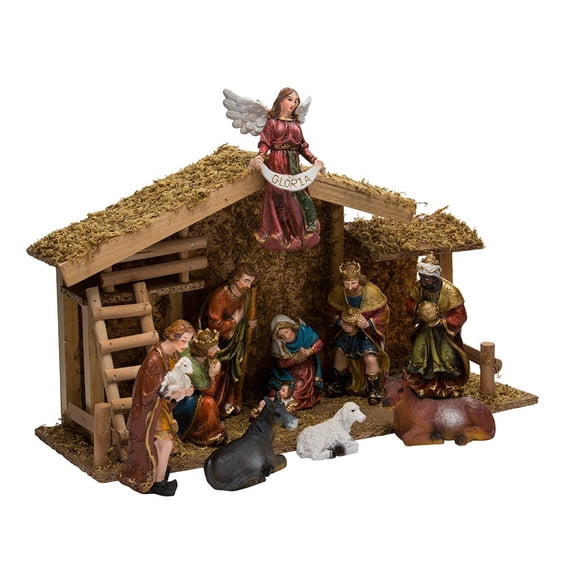 Kurt S. Adler Nativity Set with Wooden Stable, 12-Piece